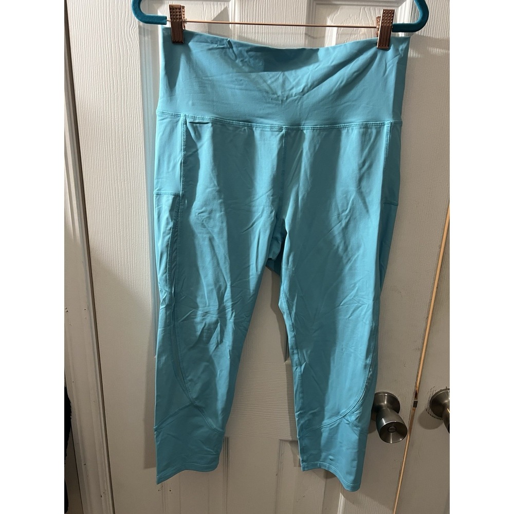 Zyia‎ Womens Cropped Leggings Sz 8-10 Solid Blue High Rise